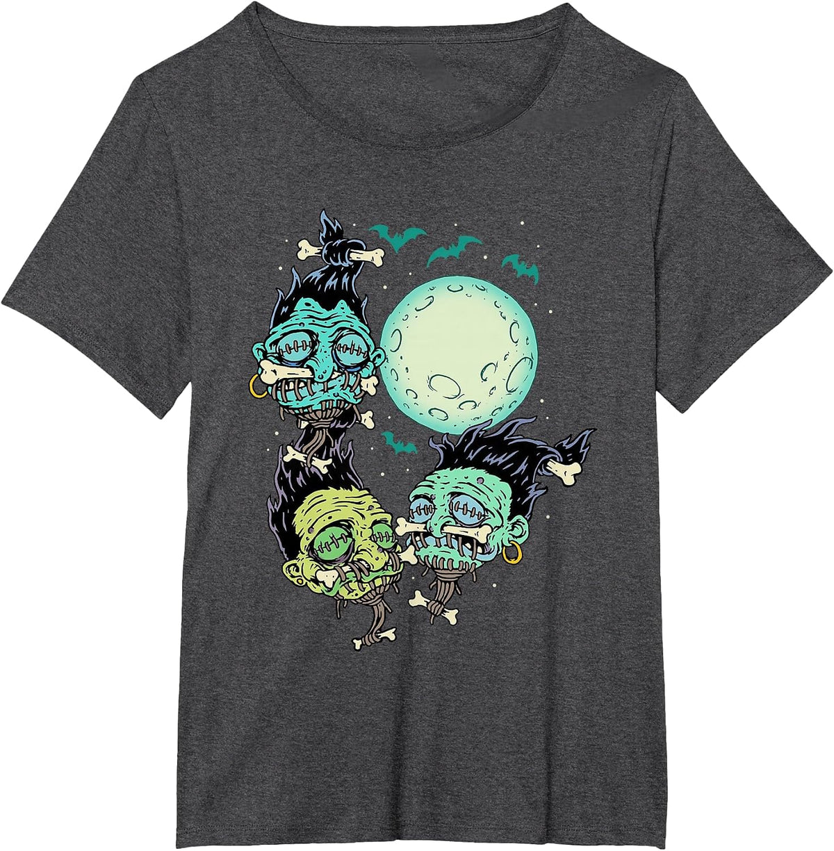 Three Voodoo Moon - Cannibal Shrunken Heads - Funny Tiki T-Shirt - Dark Heather Grey