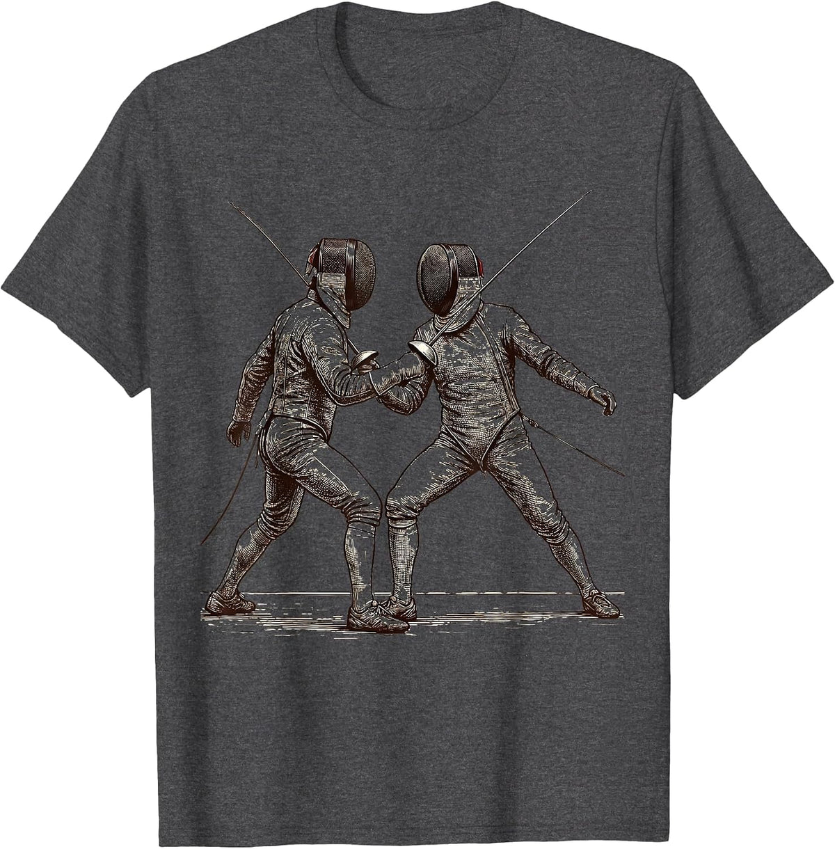 Masked Fencers Lunge Humor Fencing Fan Novelty T-Shirt - Dark Heather Grey
