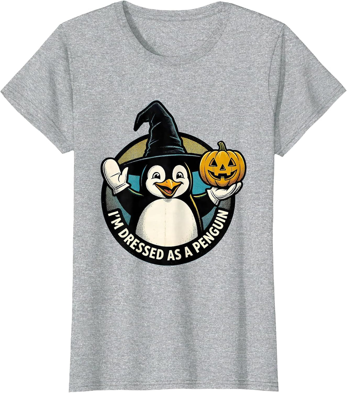 I'm Dressed as a Penguin Retro Cartoon Halloween Witch Hat T-Shirt - Heather Grey
