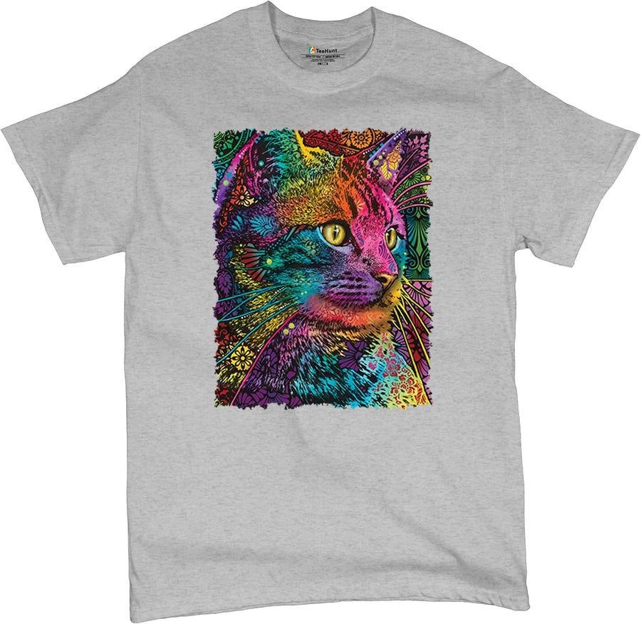 Lovable Cat T-Shirt Dean Russo Colorful Felis Catus Men's Tee - Gray