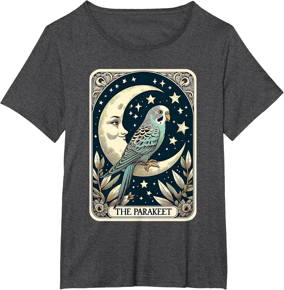 Cute Parakeet Tarot Card Star with the Moon Men Women Kids T-Shirt - Dark Heather Grey