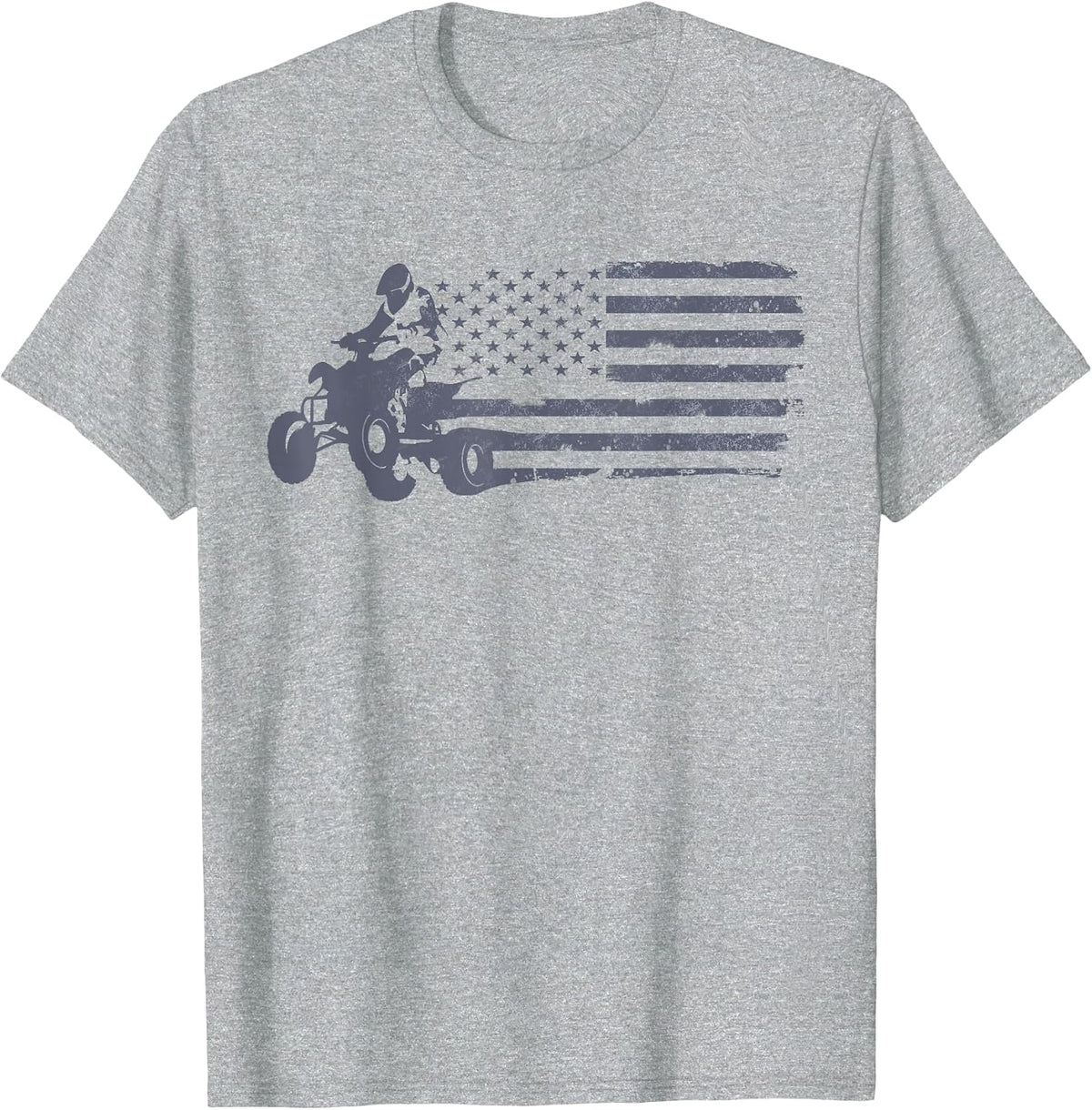 ATV Quad Four Wheeler Bike Rider American Flag Distressed T-Shirt - Heather Grey