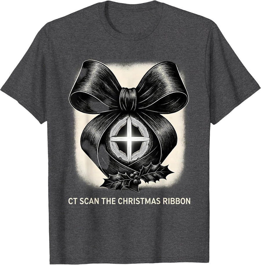 Men's CT Scan The Christmas Ribbon Funny Radiology Tech Humor T-Shirt - Dark Heather Grey