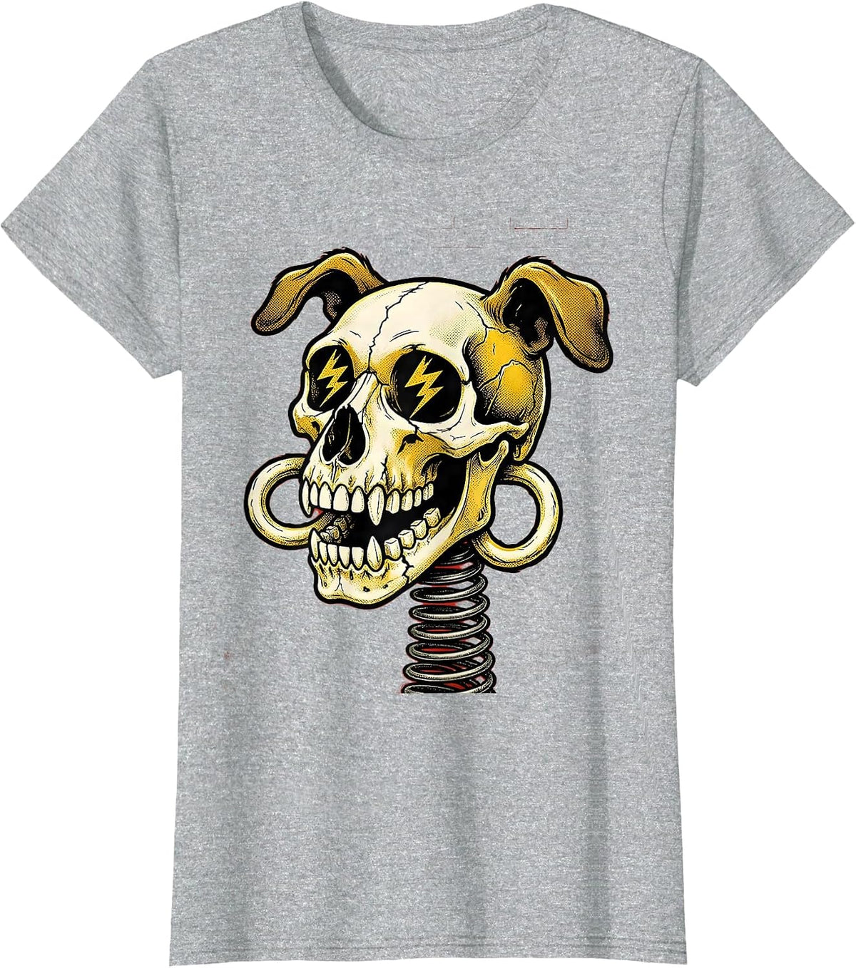 Dog Skull Lightning Bolt Eyes Graphic Design T-Shirt - Heather Grey