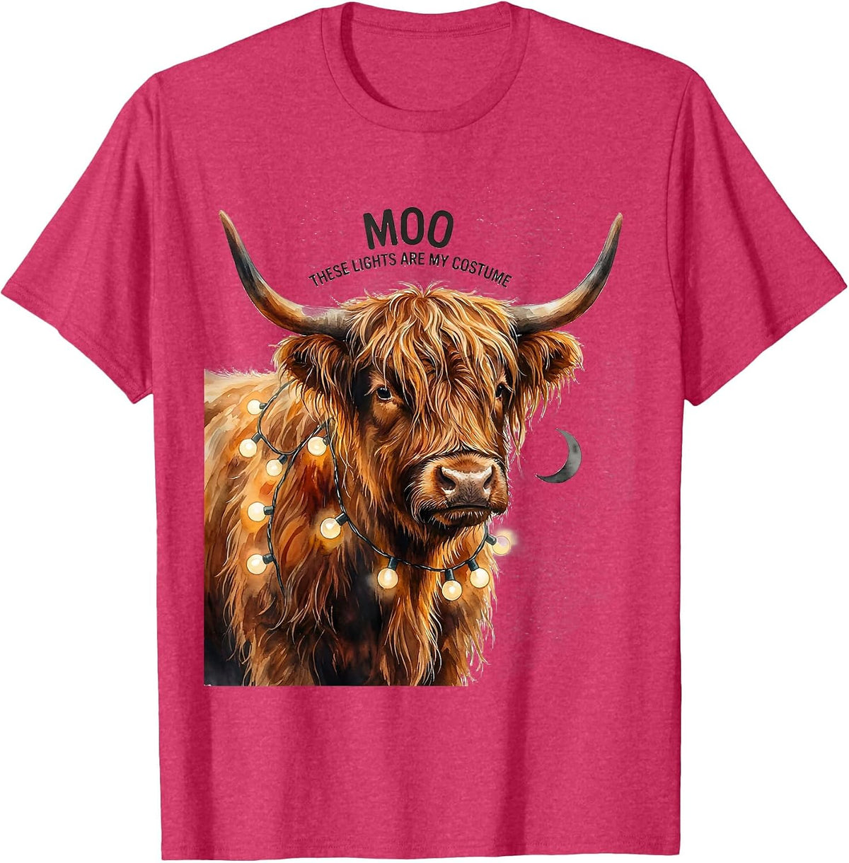 Moo These Lights Are My Costume Watercolor Highland Cow T-Shirt - Red Heather