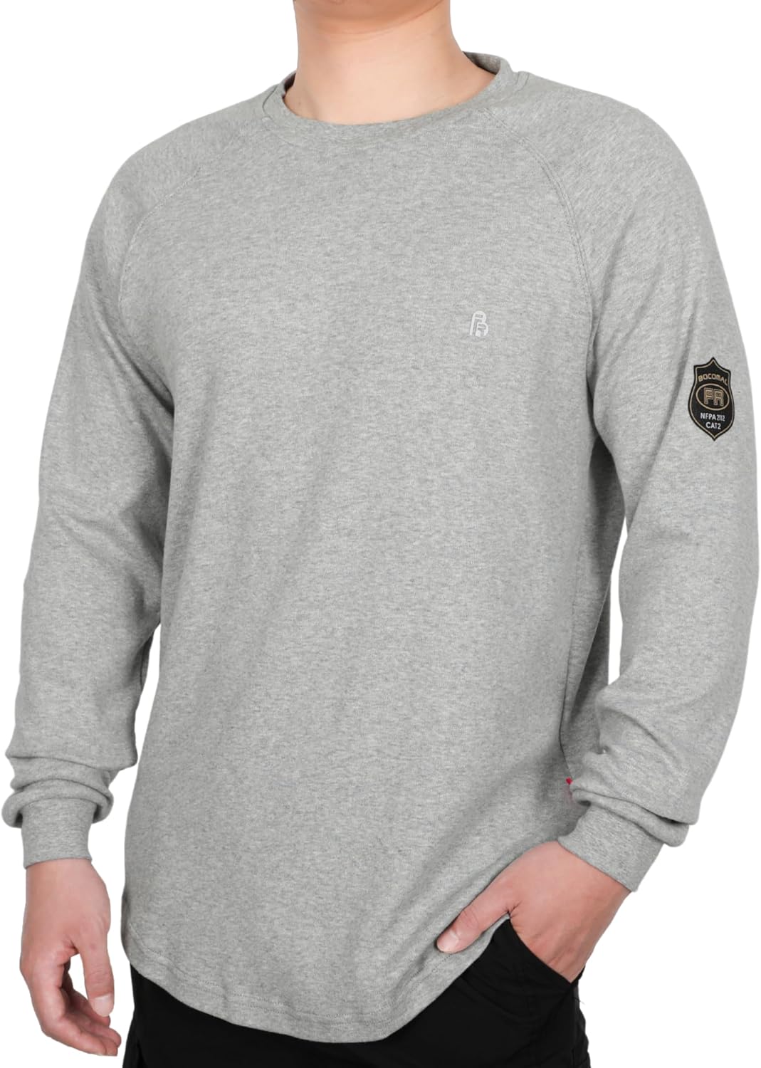 BOCOMAL FR Shirts for Men Heavyweight Flame Resistant Pocket-Free Crewneck - Heather Gray