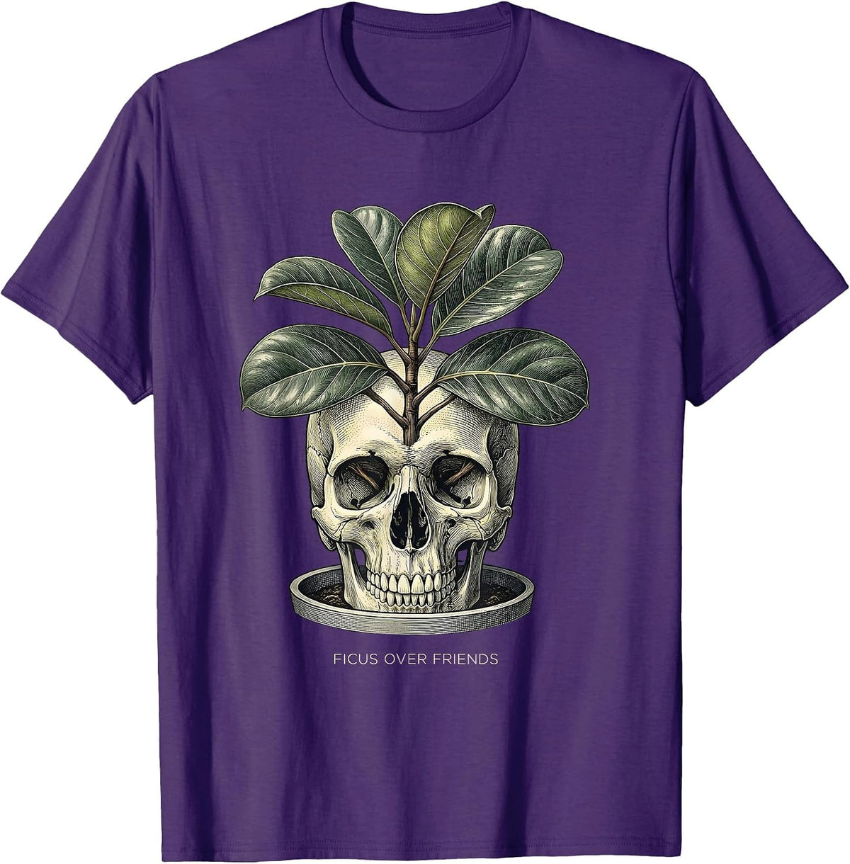 Men's Ficus Over Friends Grunge Botanical Plant Lover Skeleton T-Shirt - Purple