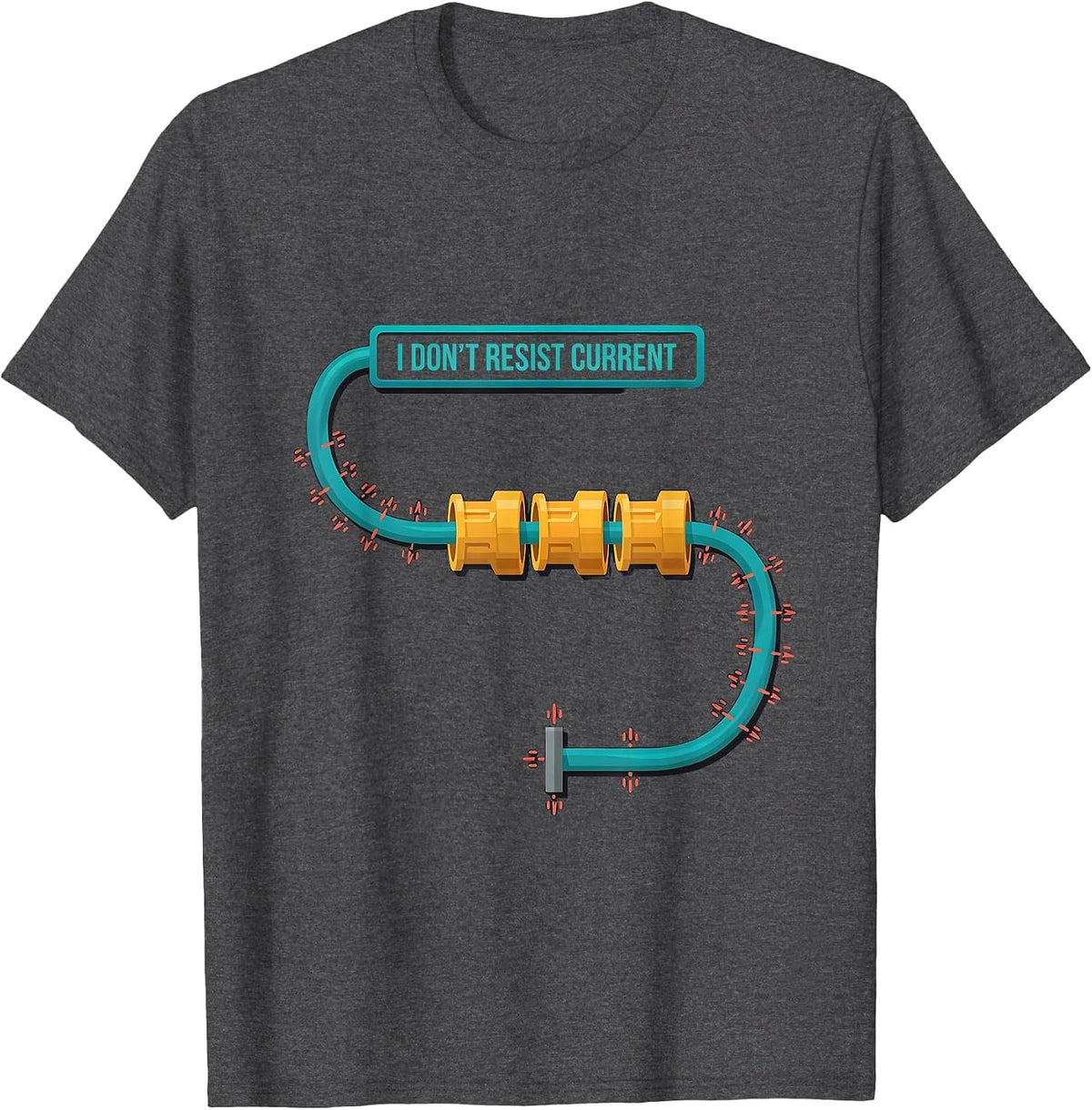 Men's I Don't Resist Current Funny Electrician Skeleton Humor T-Shirt - Dark Heather Grey