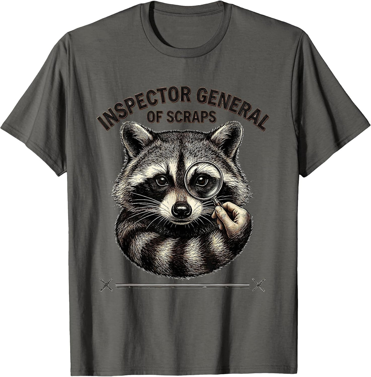 Inspector General Of Scraps Funny Raccoon Trash Panda Humor T-Shirt - Asphalt Grey
