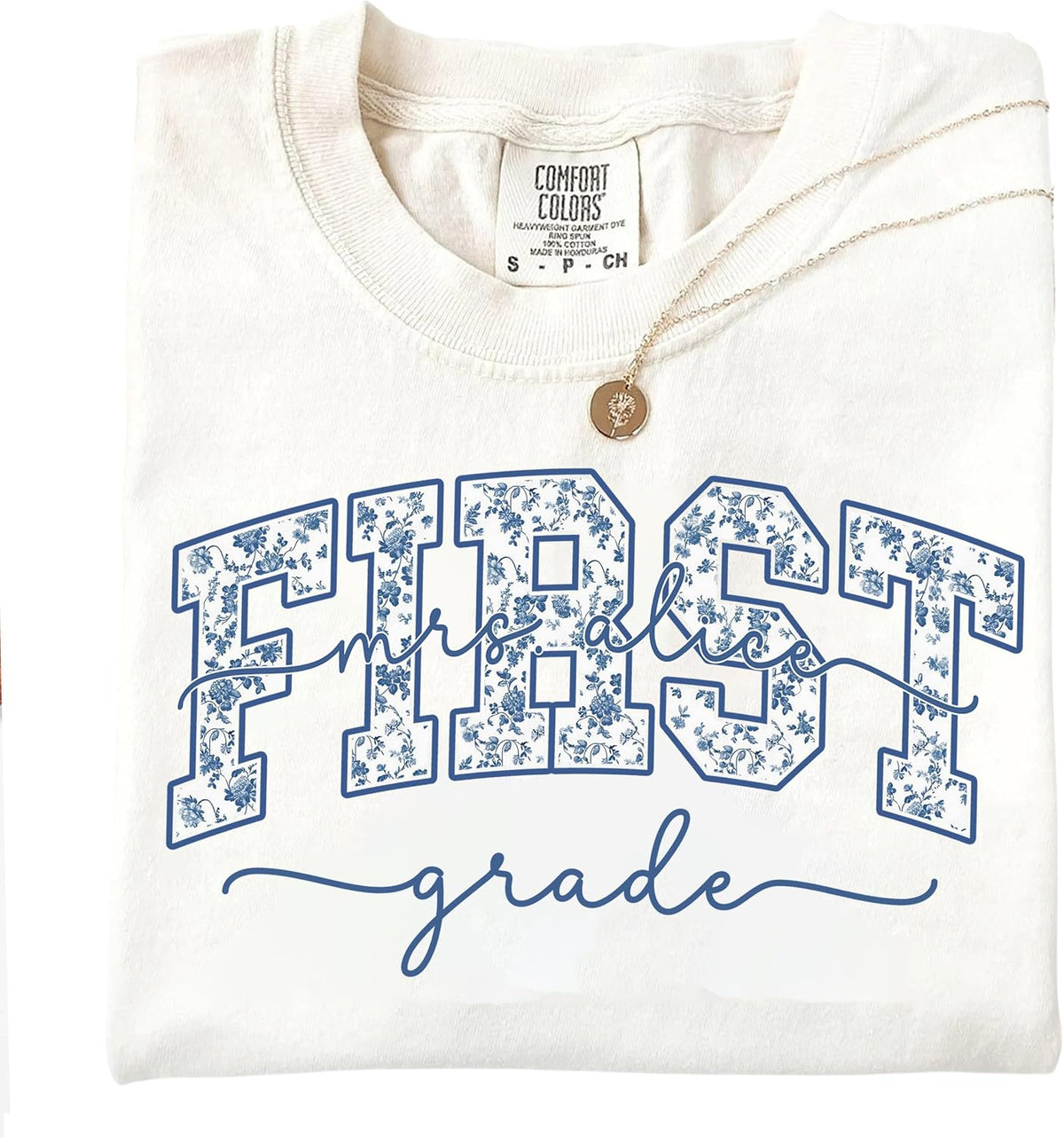Personalized Grade Level Teacher Shirt, Custom Name Varsity Floral Letter Tee, Back to School Classroom Outfit - First