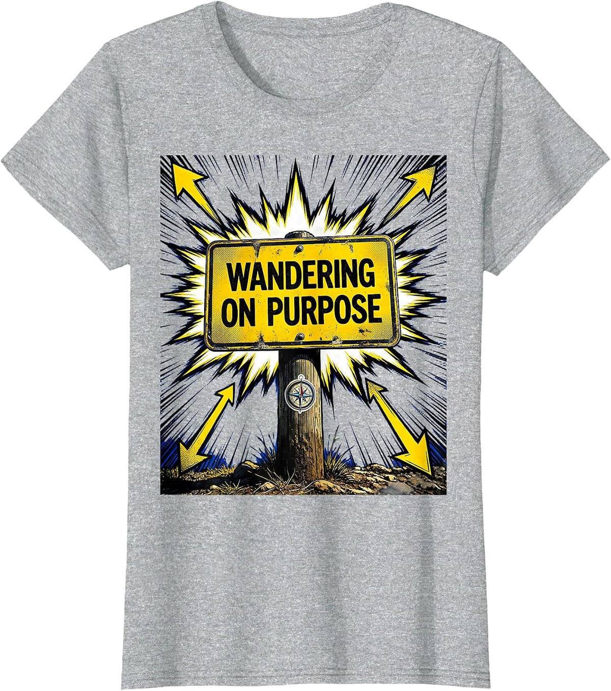 Women's Wandering on Purpose Tourist Traveler Design T-Shirt - Heather Grey