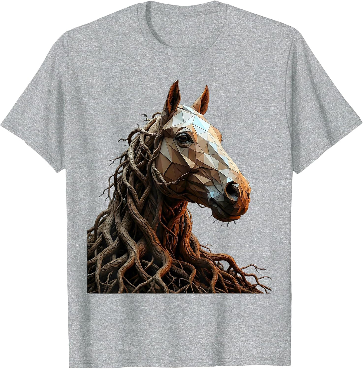 Men's Horse Head Twisted Tree Roots Nature Art Design T-Shirt - Heather Grey