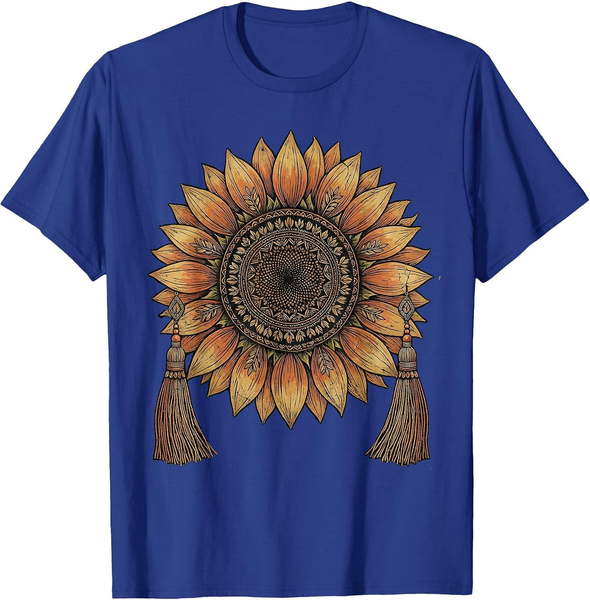 Sunflower Tassel Earrings Summer Boho Floral Design T-Shirt - Royal Blue