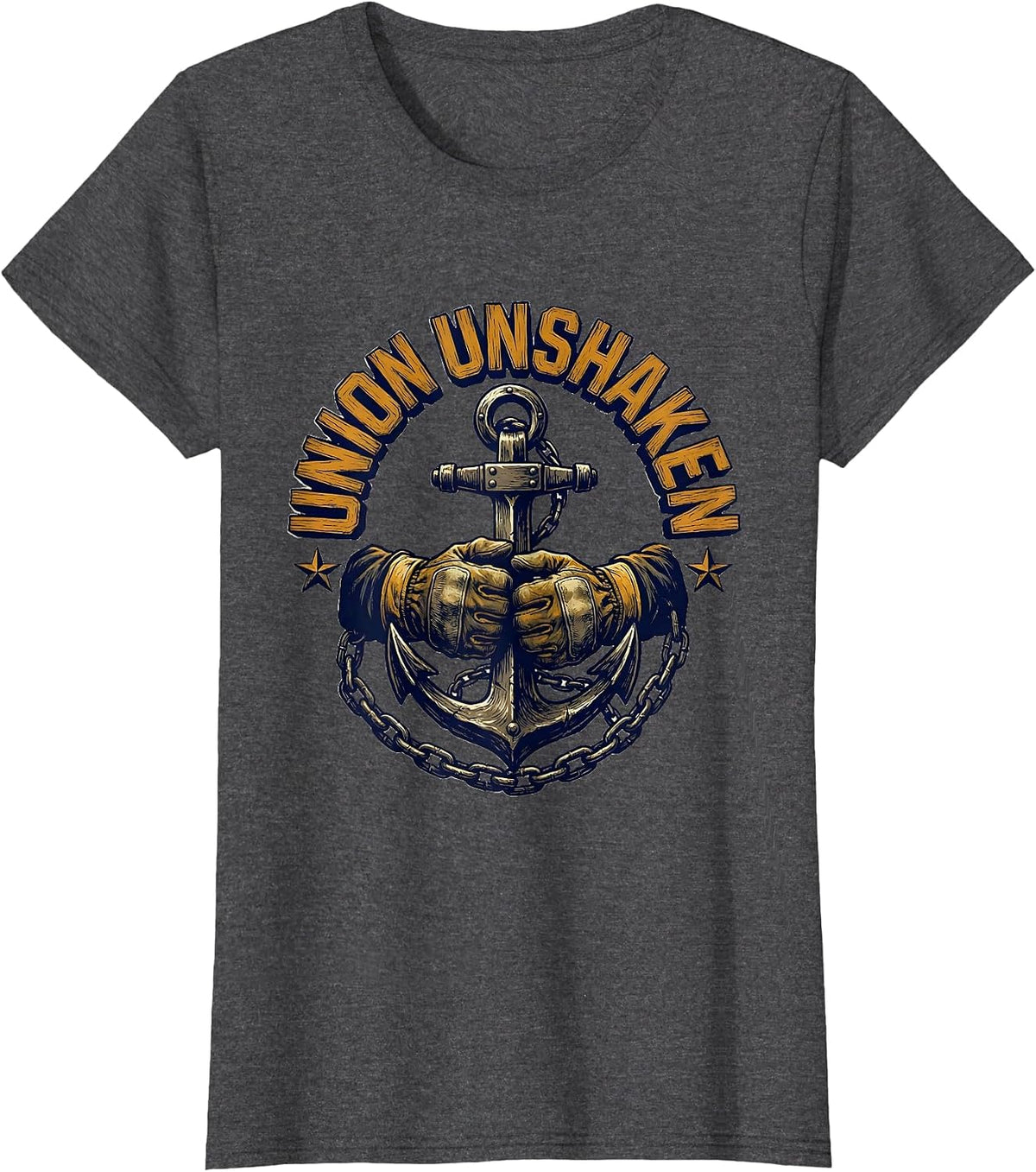 Women's Union Unshaken Wood Type Letterpress Labor Day Union Worker T-Shirt - Dark Heather Grey