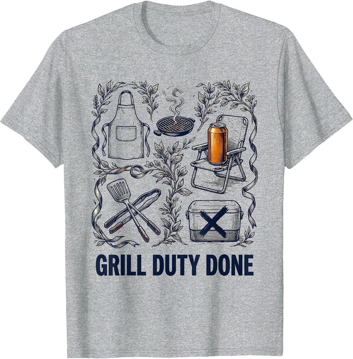 Men's Grill Duty Done Funny Labor Day Beer Cookout Humor T-Shirt - Heather Grey