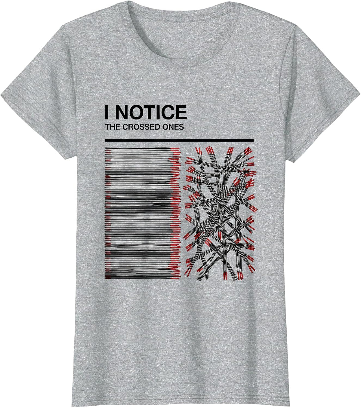 Women's I Notice The Crossed Ones Funny Electrician Skeleton Humor T-Shirt - Heather Grey