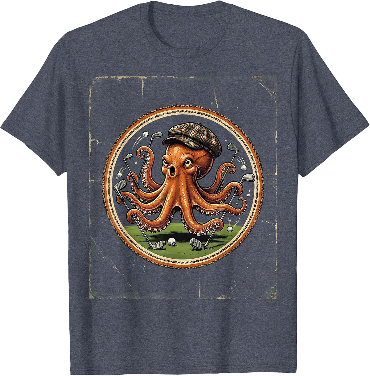 Funny Octopus Golf All 18 Holes Illustration T-Shirt - Heather Blue
