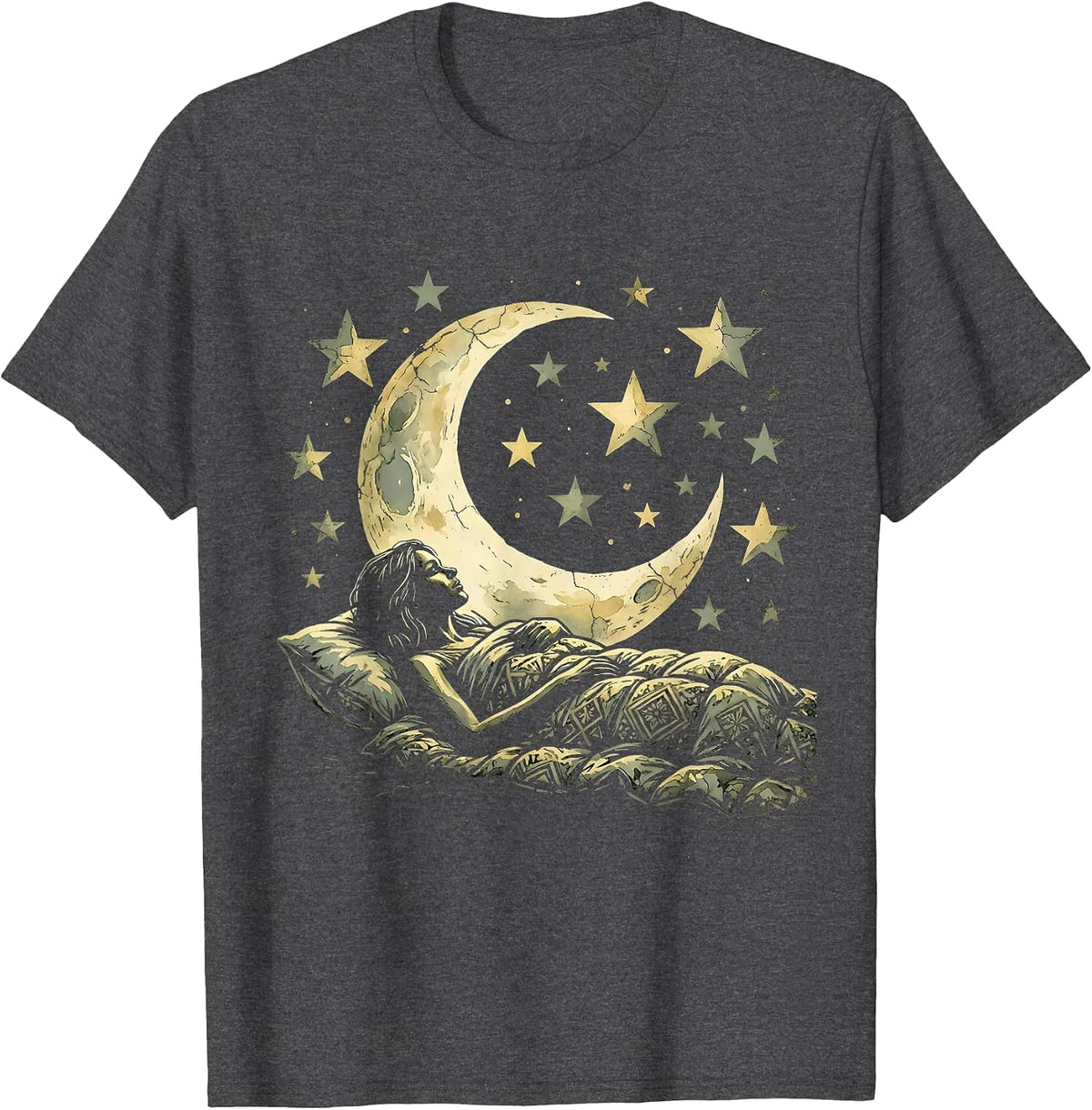 Stargazing Camping Night Sky Illustration T-Shirt - Dark Heather Grey