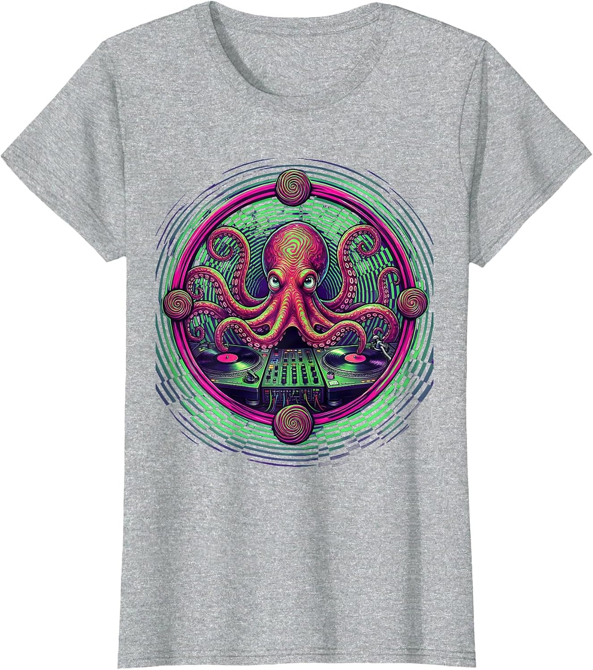 Octopus DJ Rave Graphic Tee T-Shirt - Heather Grey