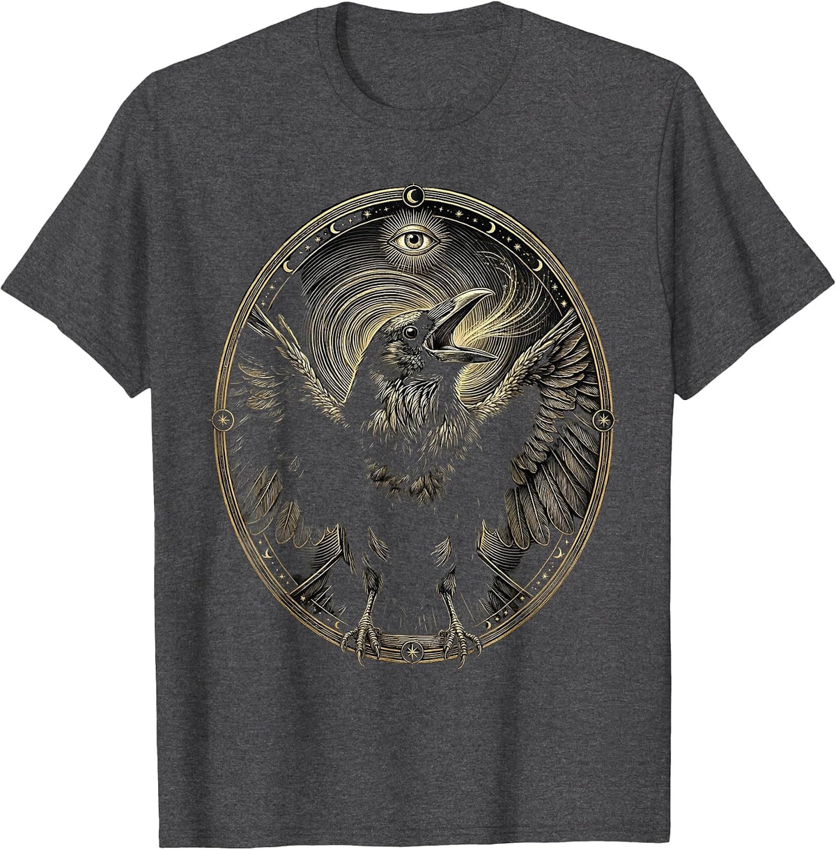 Men's Crow Mid-Caw Swirling Wind Illustration T-Shirt - Dark Heather Grey