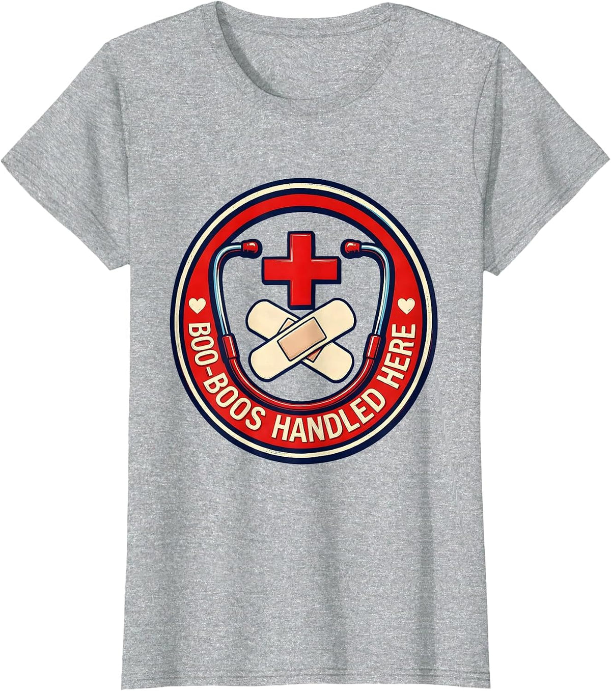 Boo-Boos Handled Here School Nurse Design T-Shirt - Heather Grey