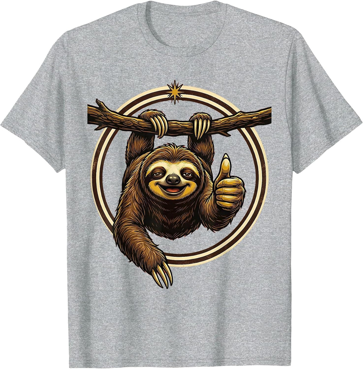 Men's Funny Sloth Thumbs Up Hanging From Branch T-Shirt - Heather Grey