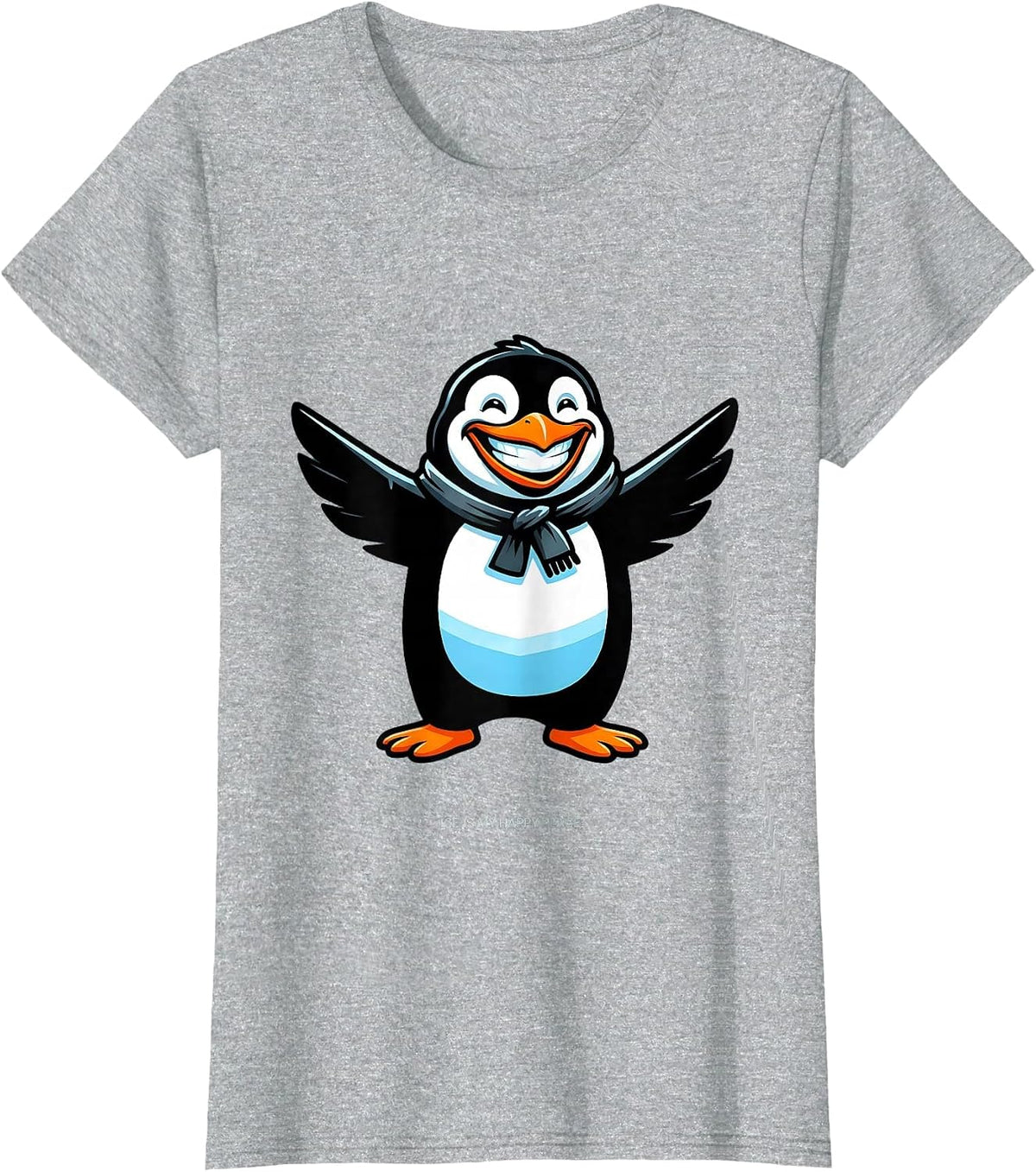 Women's Ice Is My Happy Place Penguin Design T-Shirt - Heather Grey