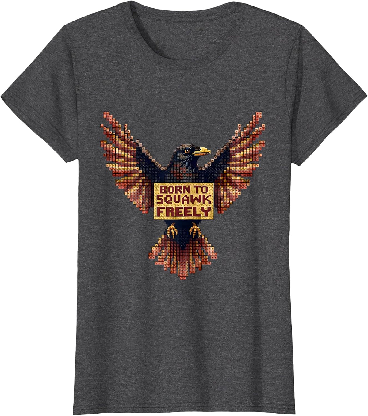 Women's Born to Squawk Freely Crow Design T-Shirt - Dark Heather Grey