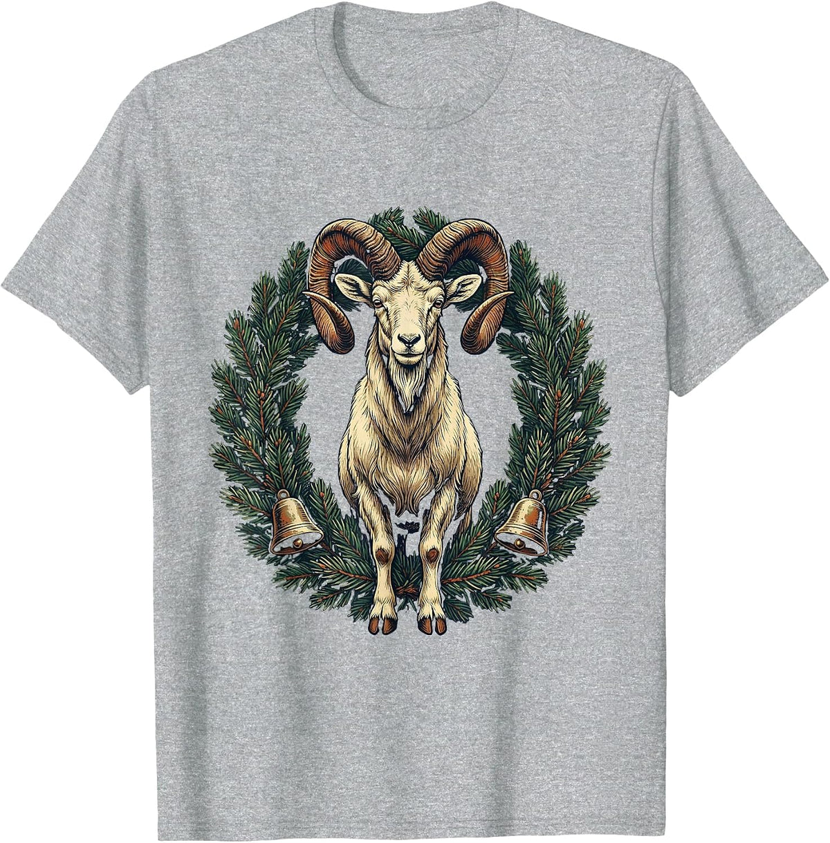 Men's Vintage Holiday Goat Tree Topper Novelty Christmas T-Shirt - Heather Grey