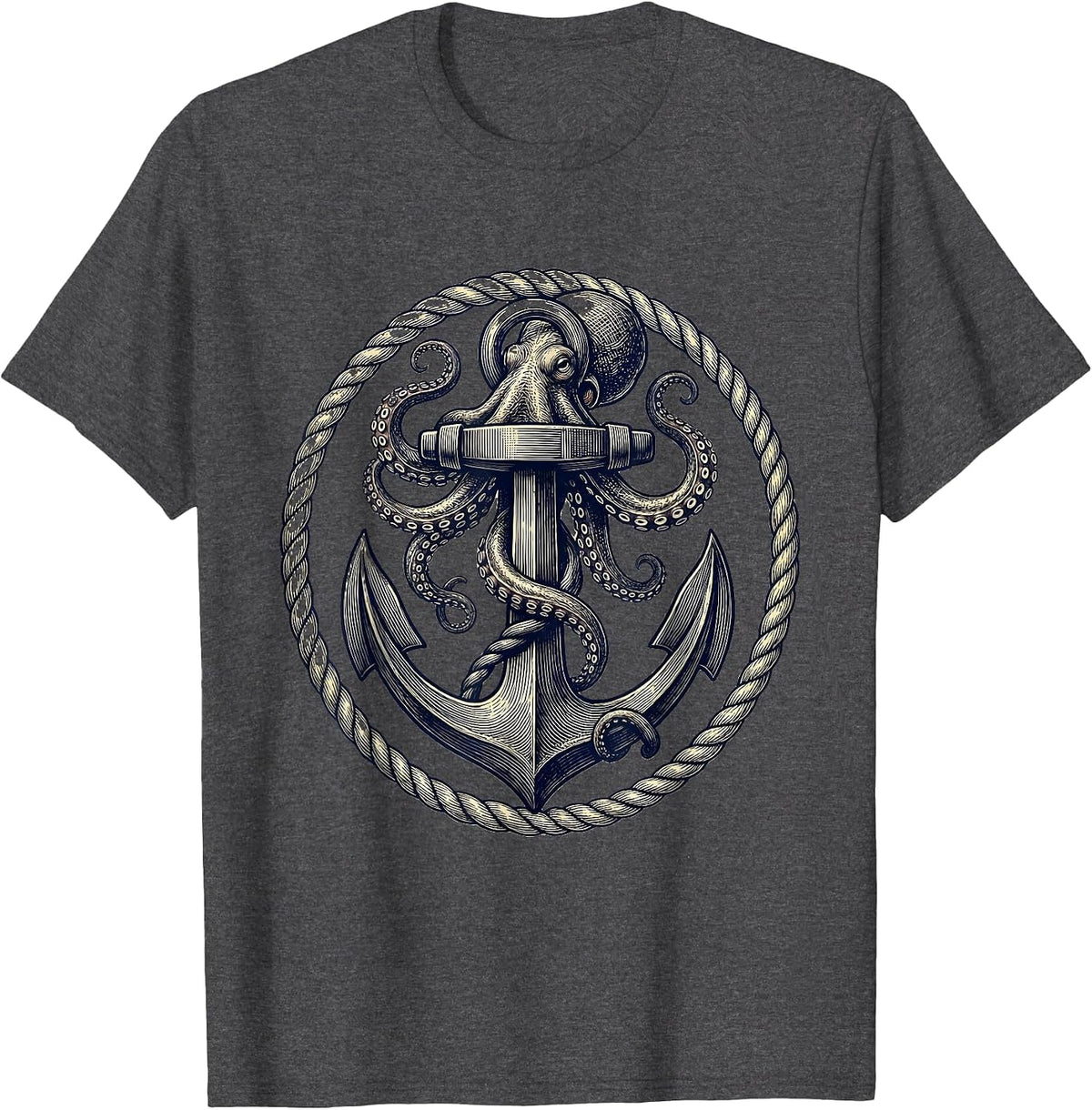Men's Octopus Tentacles Wrapped Around Anchor Sailor T-Shirt - Dark Heather Grey