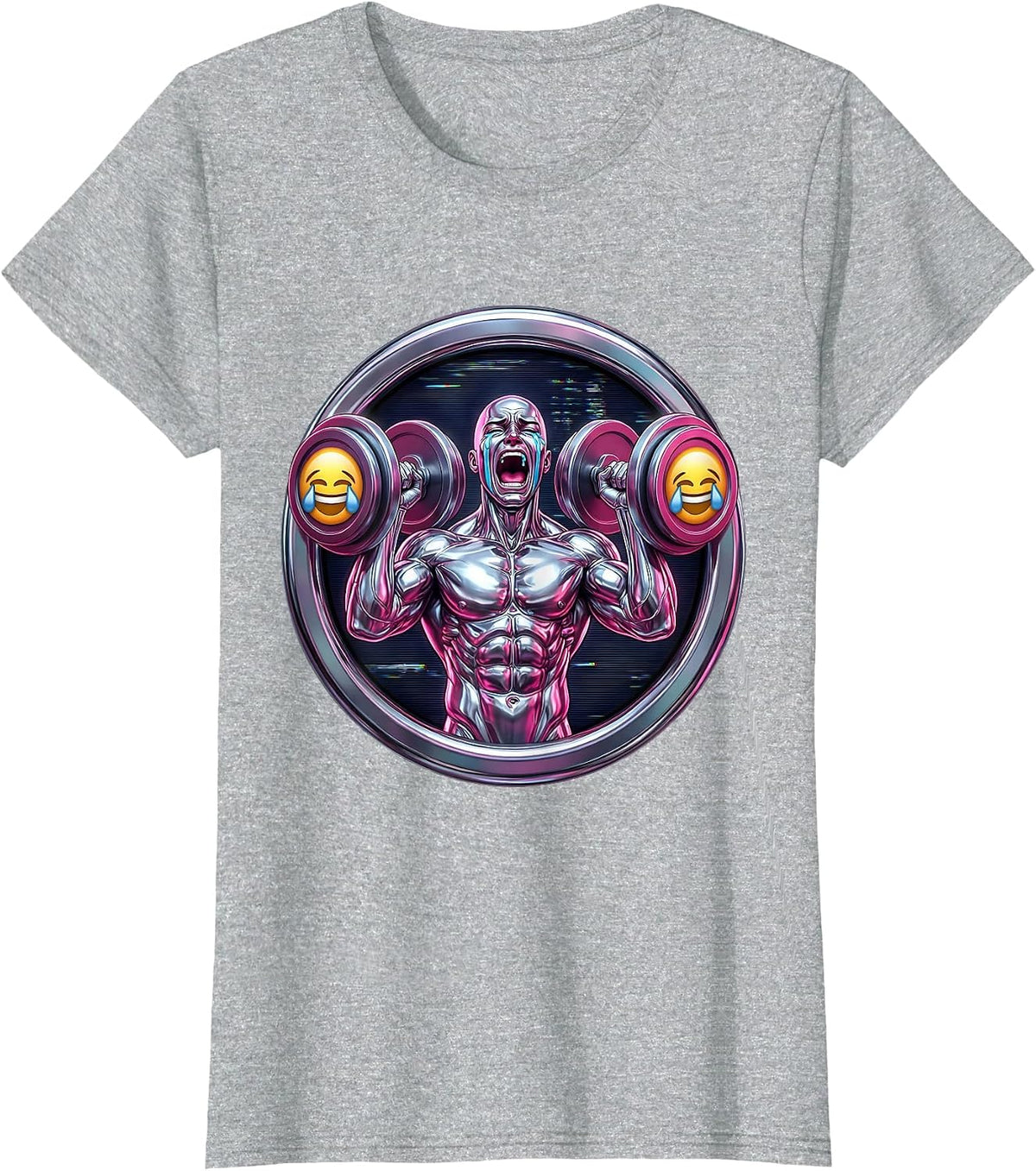 Buff Crying Weightlifter Emotional Dumbbells Meme T-Shirt - Heather Grey