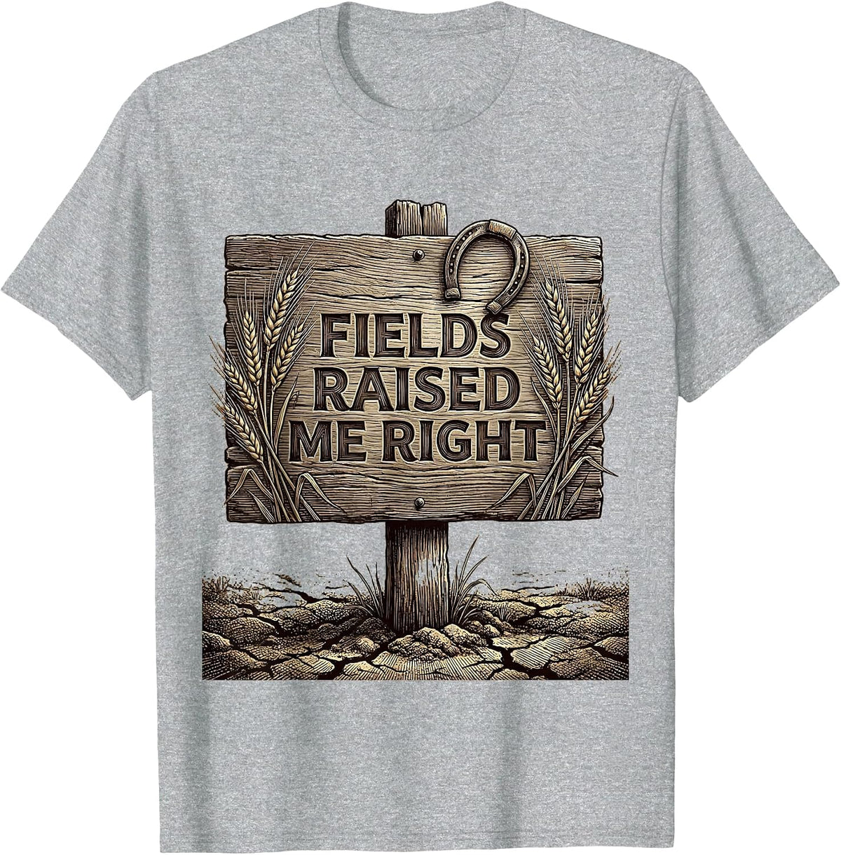 Men's Fields Raised Me Right Country Roots Design T-Shirt - Heather Grey