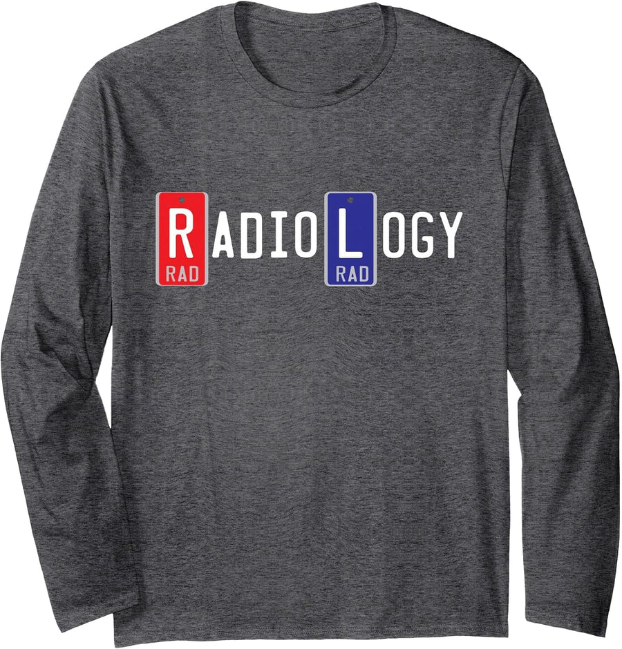 Radiology Markers X-Ray T-Shirt, Right Left Lead Marker Long Sleeve T-Shirt - Adult Unisex Dark Heather Grey