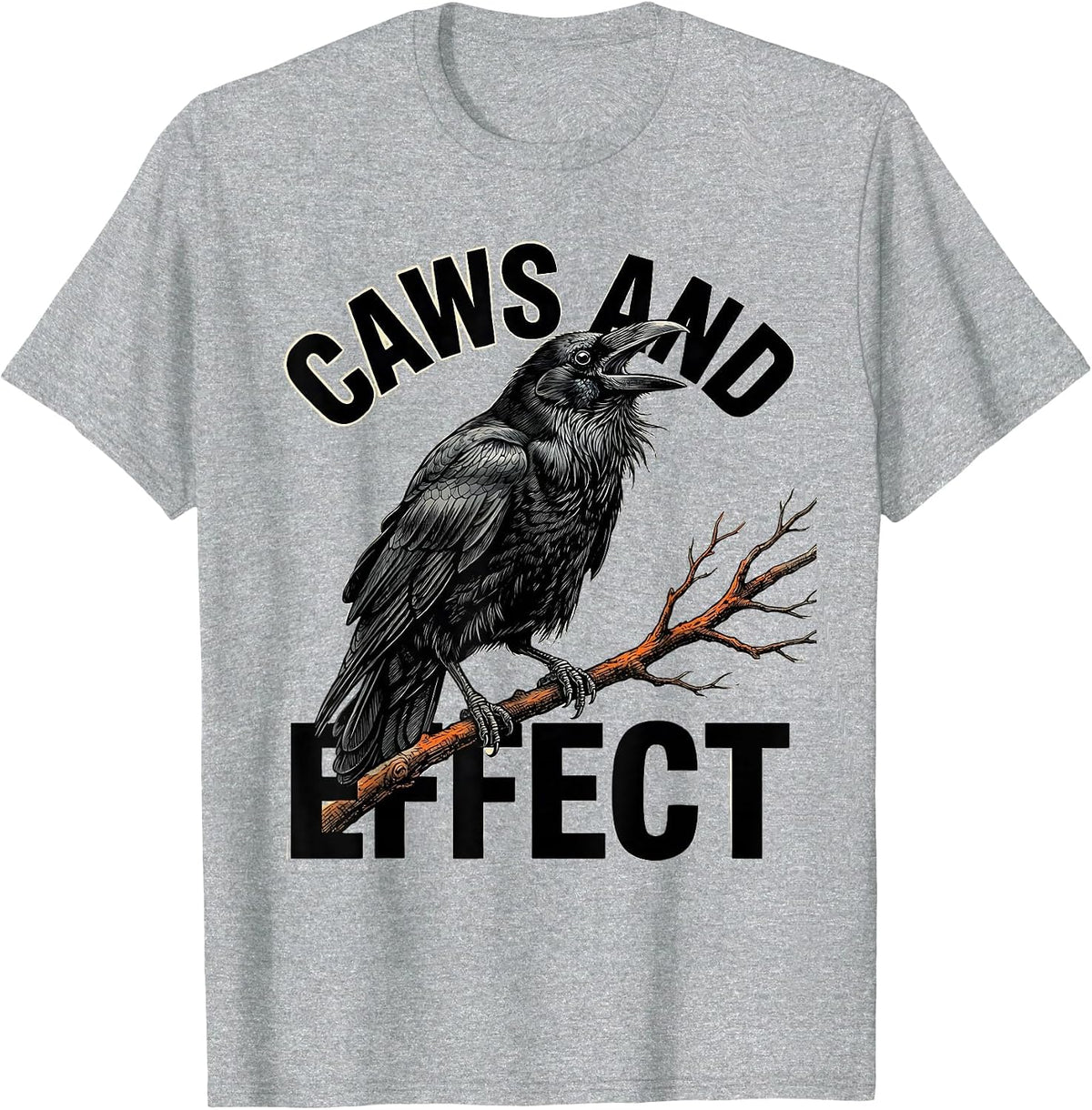 Men's Caws And Effect Dark Humor Gothic Crow Raven Murder Pun T-Shirt - Heather Grey