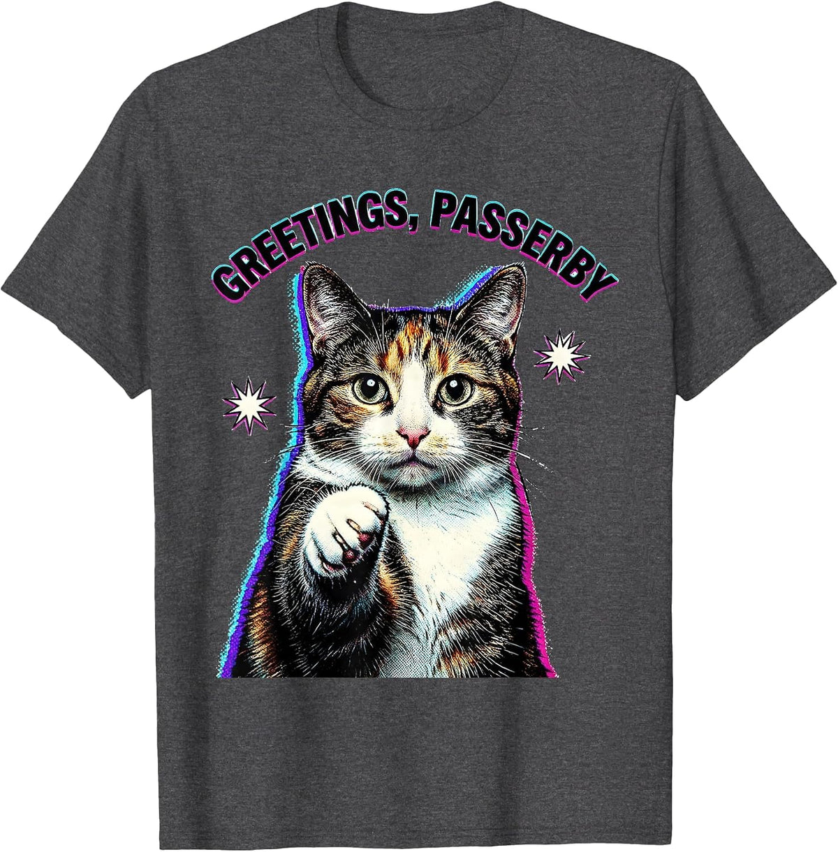 Greetings, Passerby Funny Cat Meme Bootleg Graphic T-Shirt - Dark Heather Grey