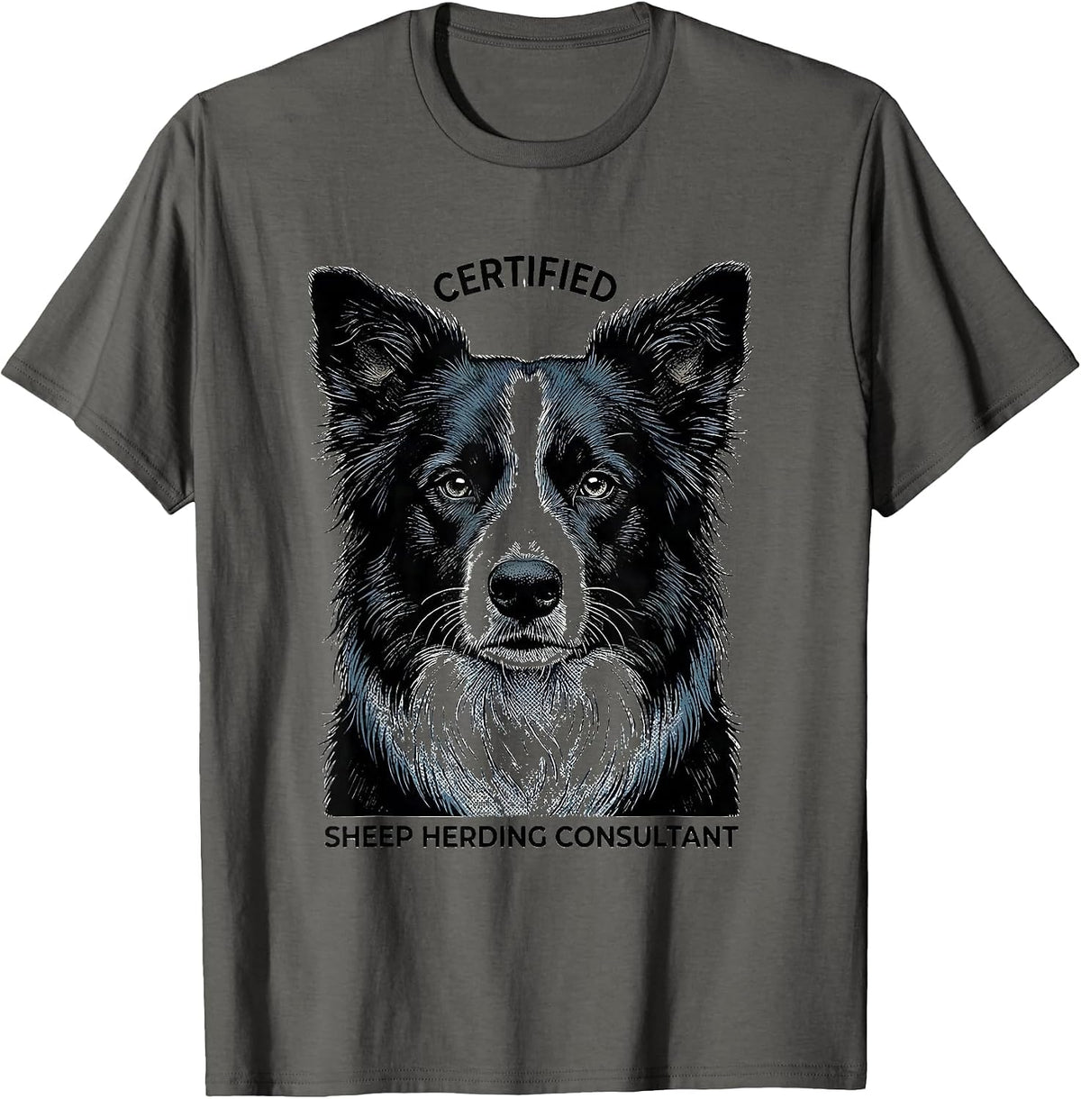 Men's Certified Sheep Herding Consultant Funny Dog Owner Meme T-Shirt - Asphalt Grey