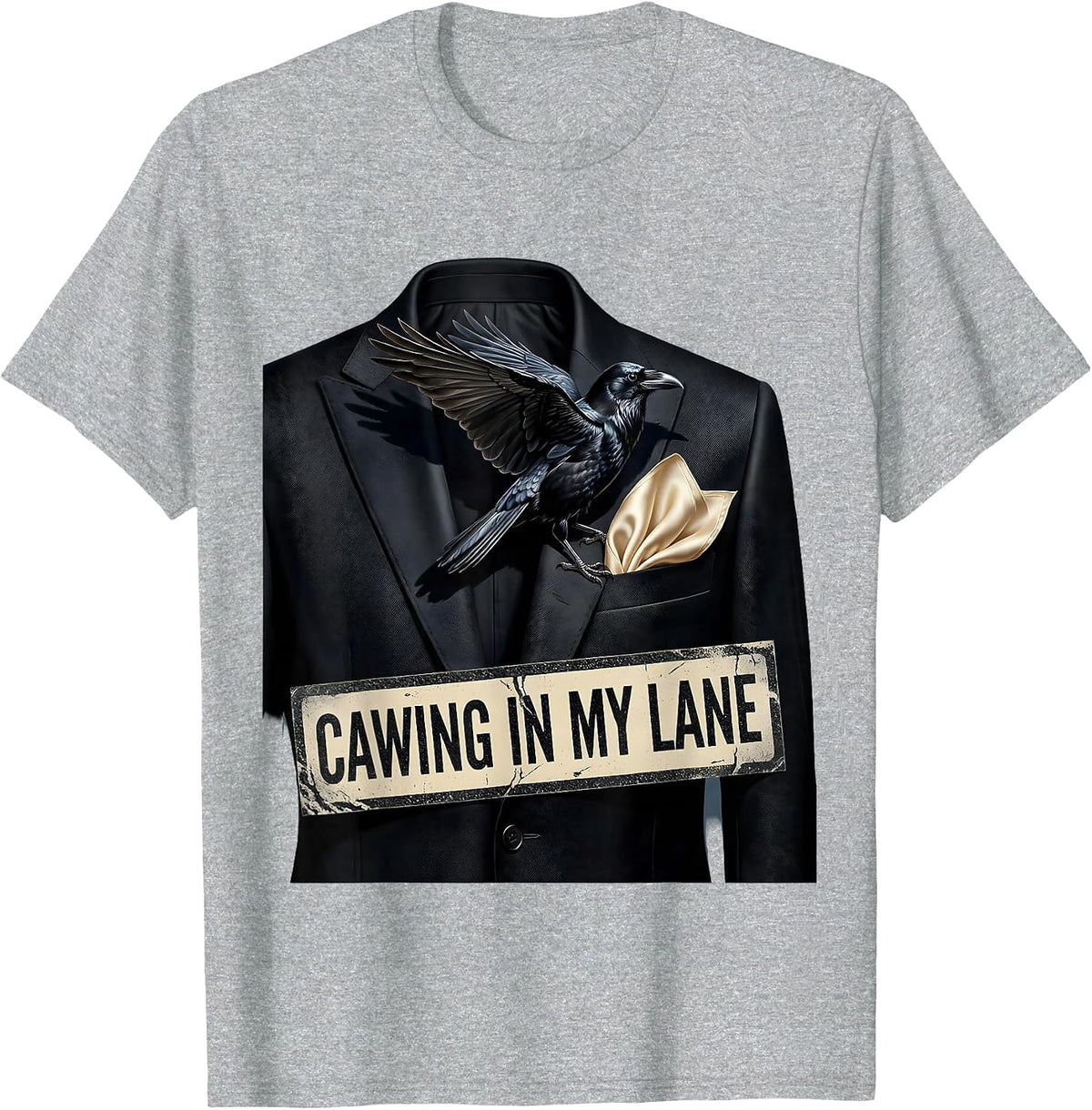 Men's Cawing In My Lane Crow Bird Design T-Shirt - Heather Grey