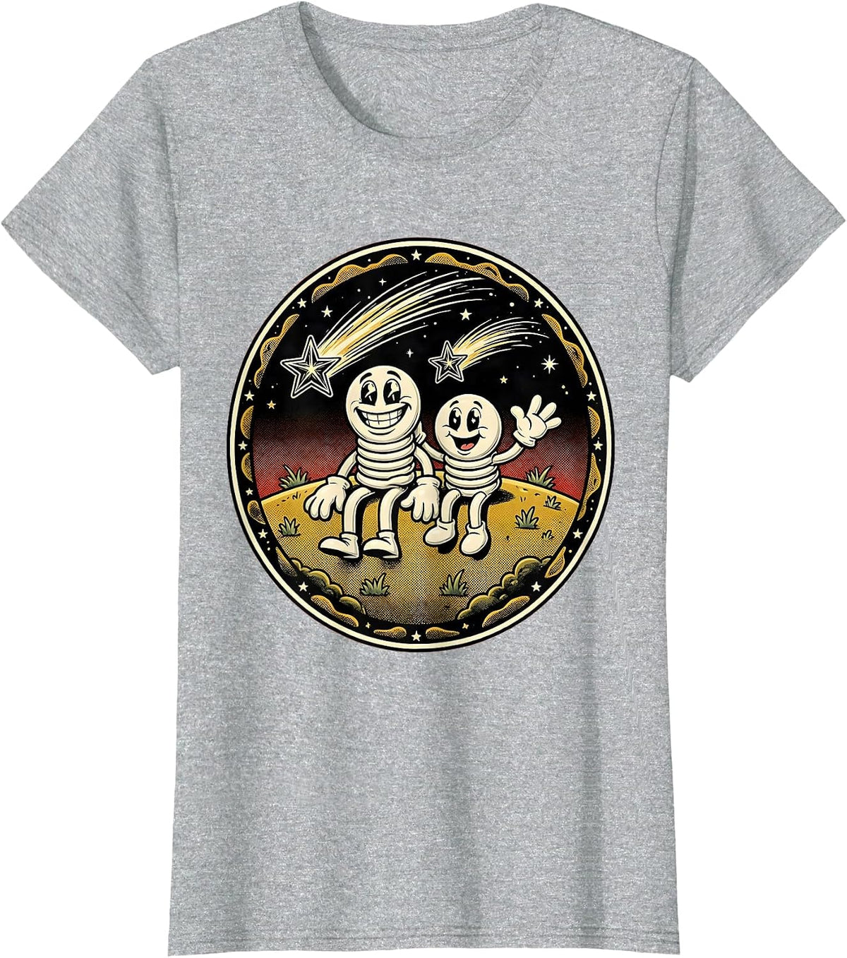 Couple Watching Shooting Stars Hilltop Meadow T-Shirt - Heather Grey