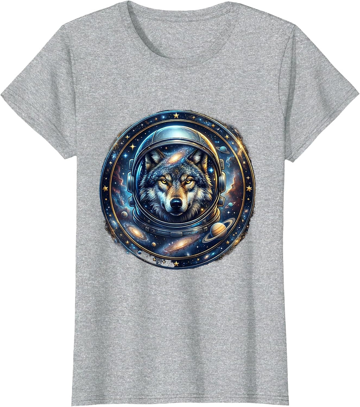 Wolf Astronaut Floating in Outer Space T-Shirt - Heather Grey