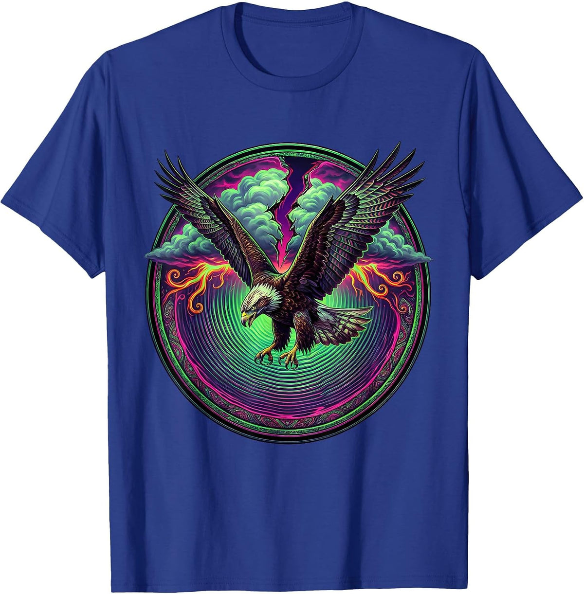Hawk Diving Through Split Thundercloud Graphic T-Shirt - Royal Blue