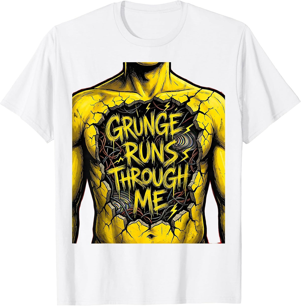 Men's Grunge Runs Through Me Music Culture Design T-Shirt - White