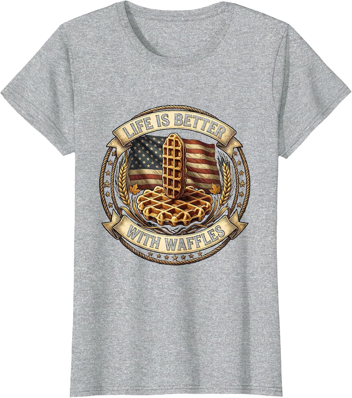 Life Is Better With Waffles Food Lover Design T-Shirt - Heather Grey