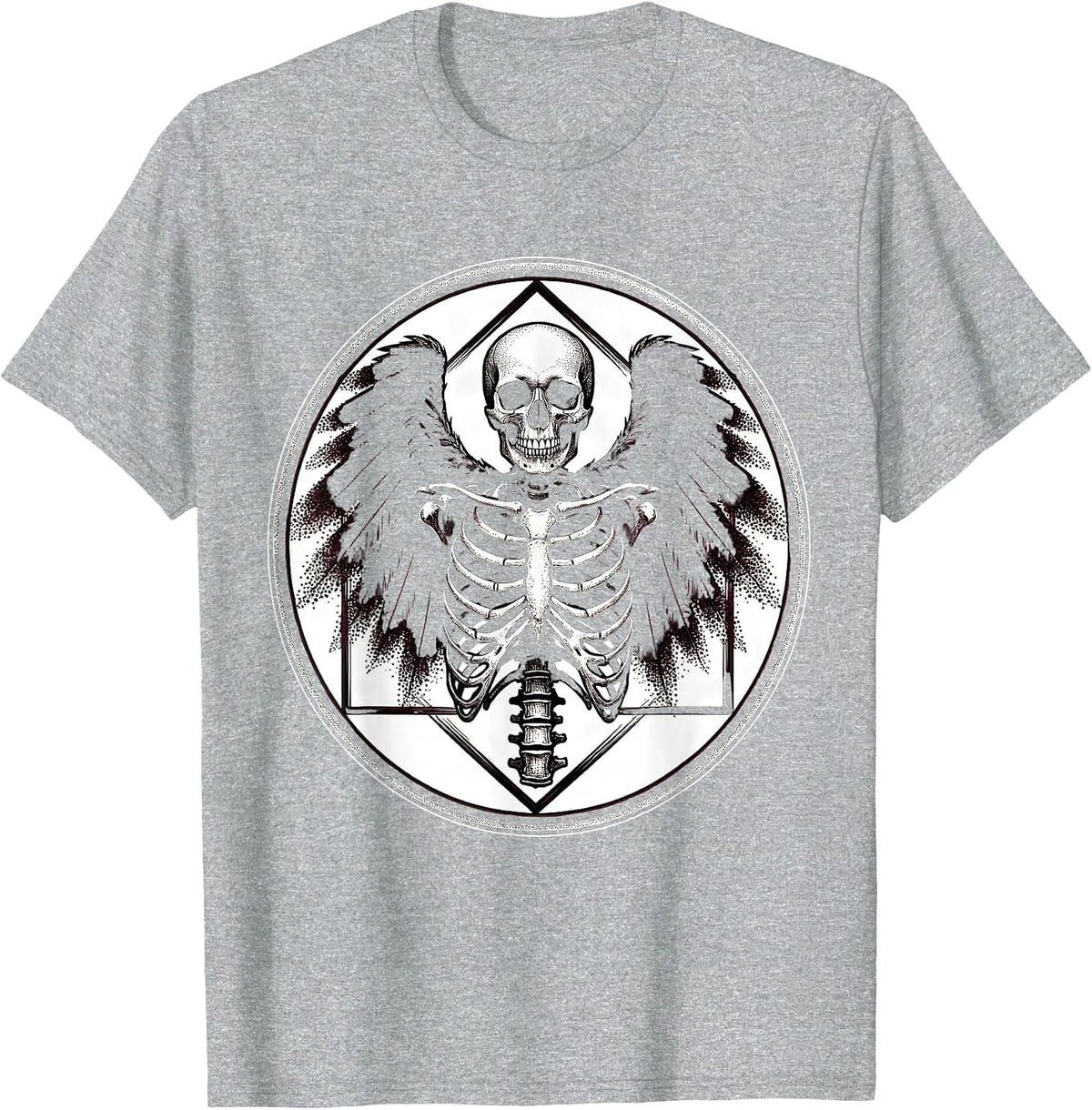 Men's Crow Skeleton Wings Spread Dark Gothic Art T-Shirt - Heather Grey