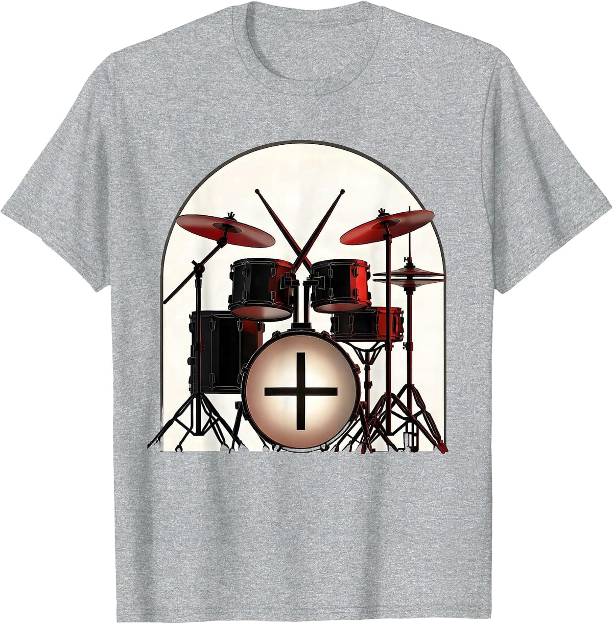 Geometric Drum Kit Church Arch Christian Musician Worship T-Shirt, Men, Heather Grey, Medium - As Pictured