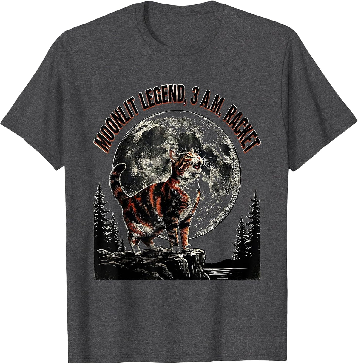 Men's Moonlit Legend 3 A.M. Racket Vintage Cat Owner Novelty T-Shirt - Dark Heather Grey