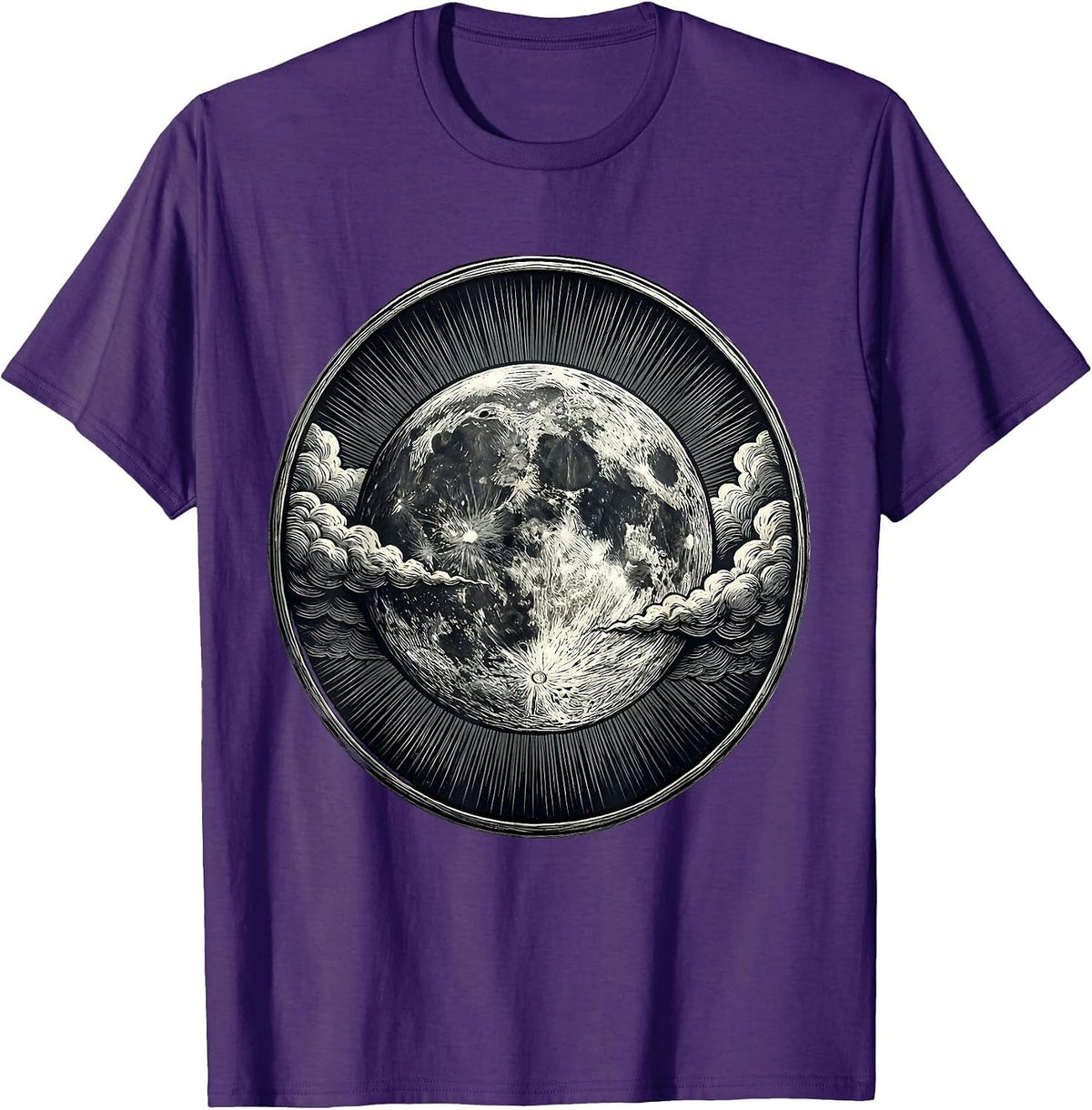 Moon Emerging From Storm Clouds Illustration T-Shirt - Purple