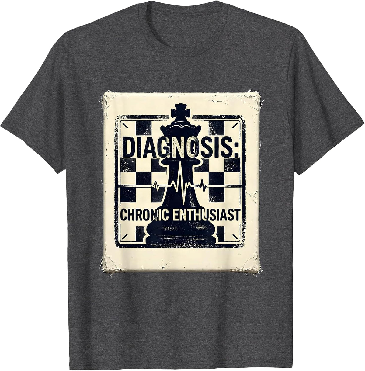 Men's Diagnosis: Chronic Enthusiast Vintage Chessboard Hobby Fan T-Shirt - Dark Heather Grey