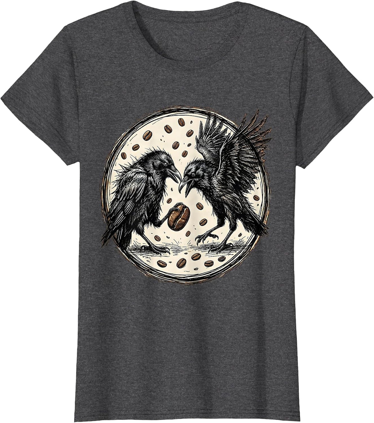 Women's Two Crows Arguing Over Last Coffee Bean T-Shirt - Dark Heather Grey