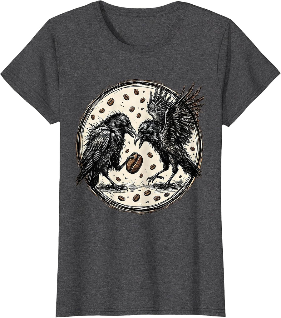 Women's Two Crows Arguing Over Last Coffee Bean T-Shirt - Dark Heather Grey