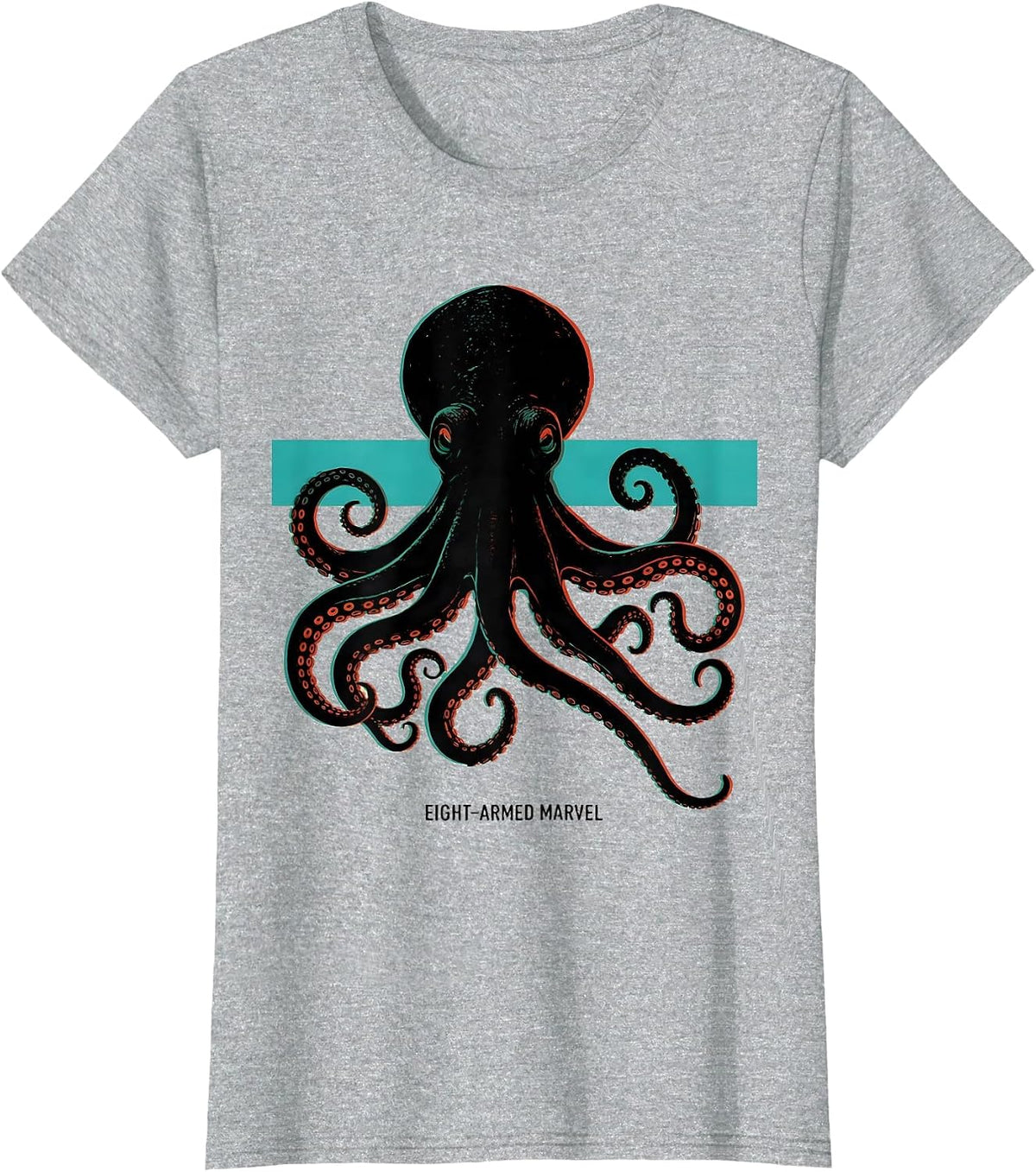 Eight-Armed Marvel Screenprint Poster Octopus Lover Ocean T-Shirt - Heather Grey